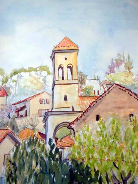 aquarelle de bernard landelle La beaume, l'église