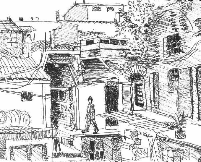 dessin de bernard landelle Istambul vieux quartiers
